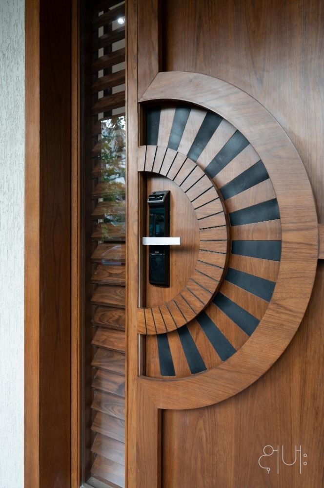 Modern Wooden Entry Door with Geometric Pattern