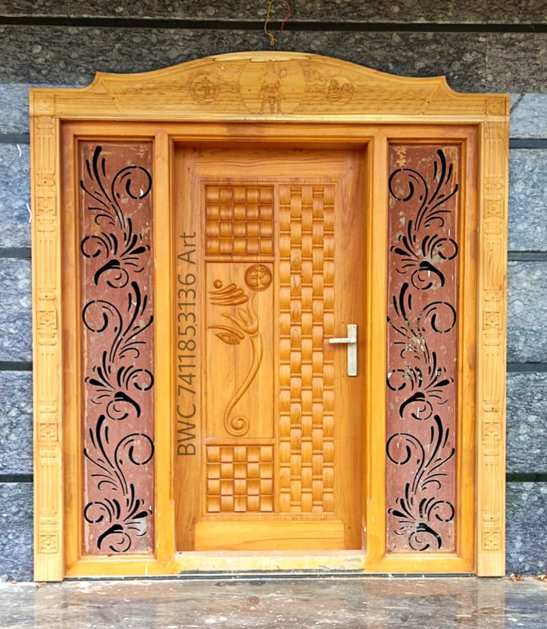 Ornate Wooden Entry Door with Intricate Carvings