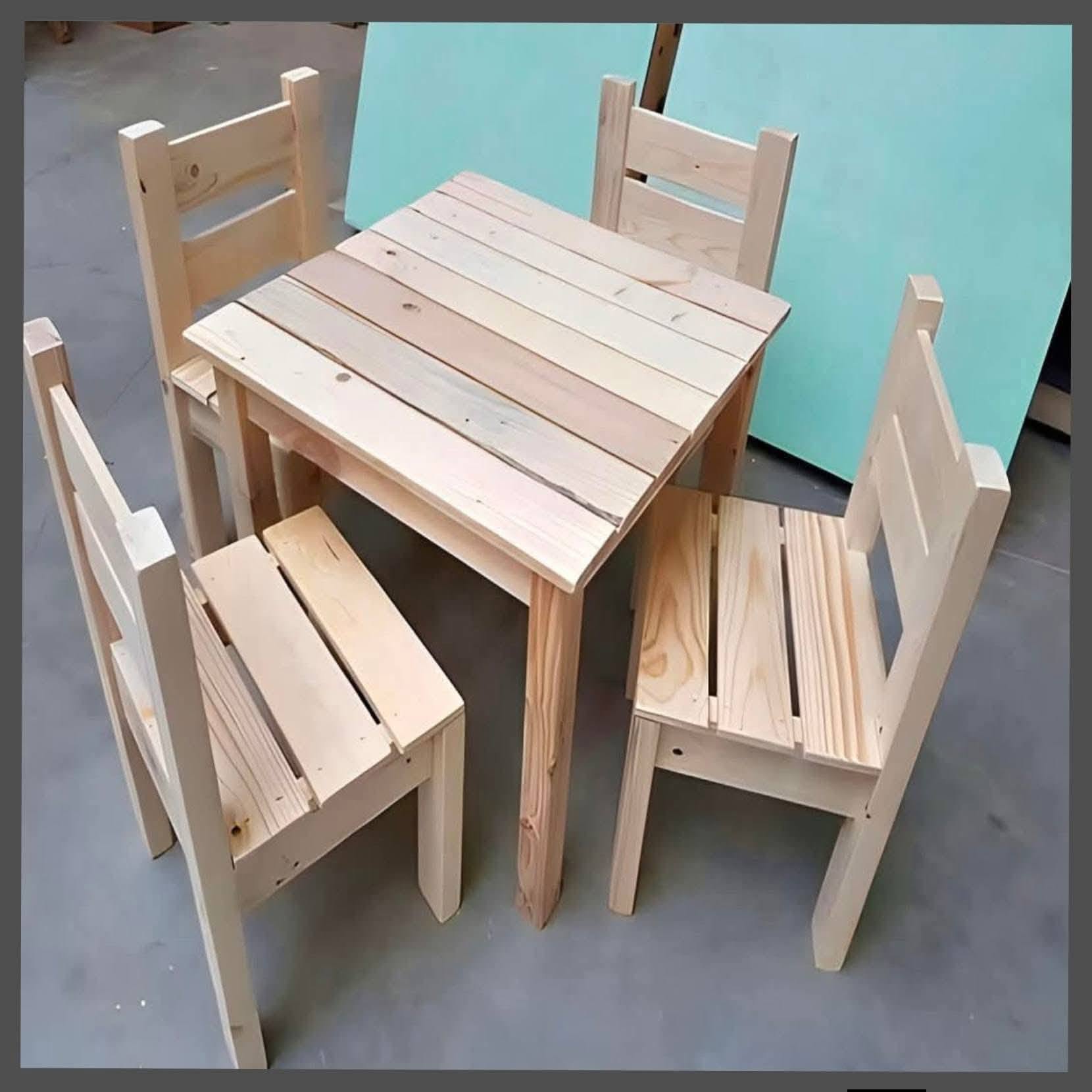 Simple Wooden Table and Chair Set