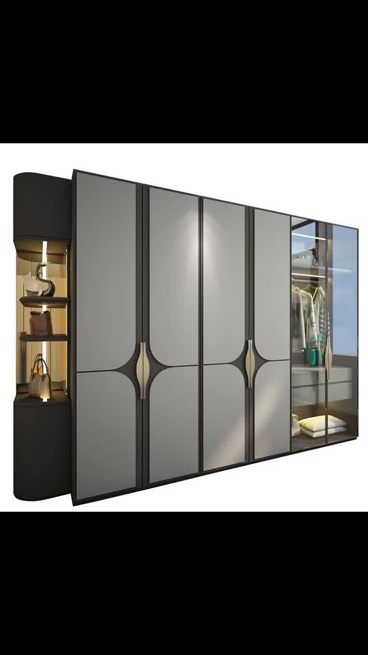 Modern Glass and Matte Wardrobe with Integrated Display Shelves
