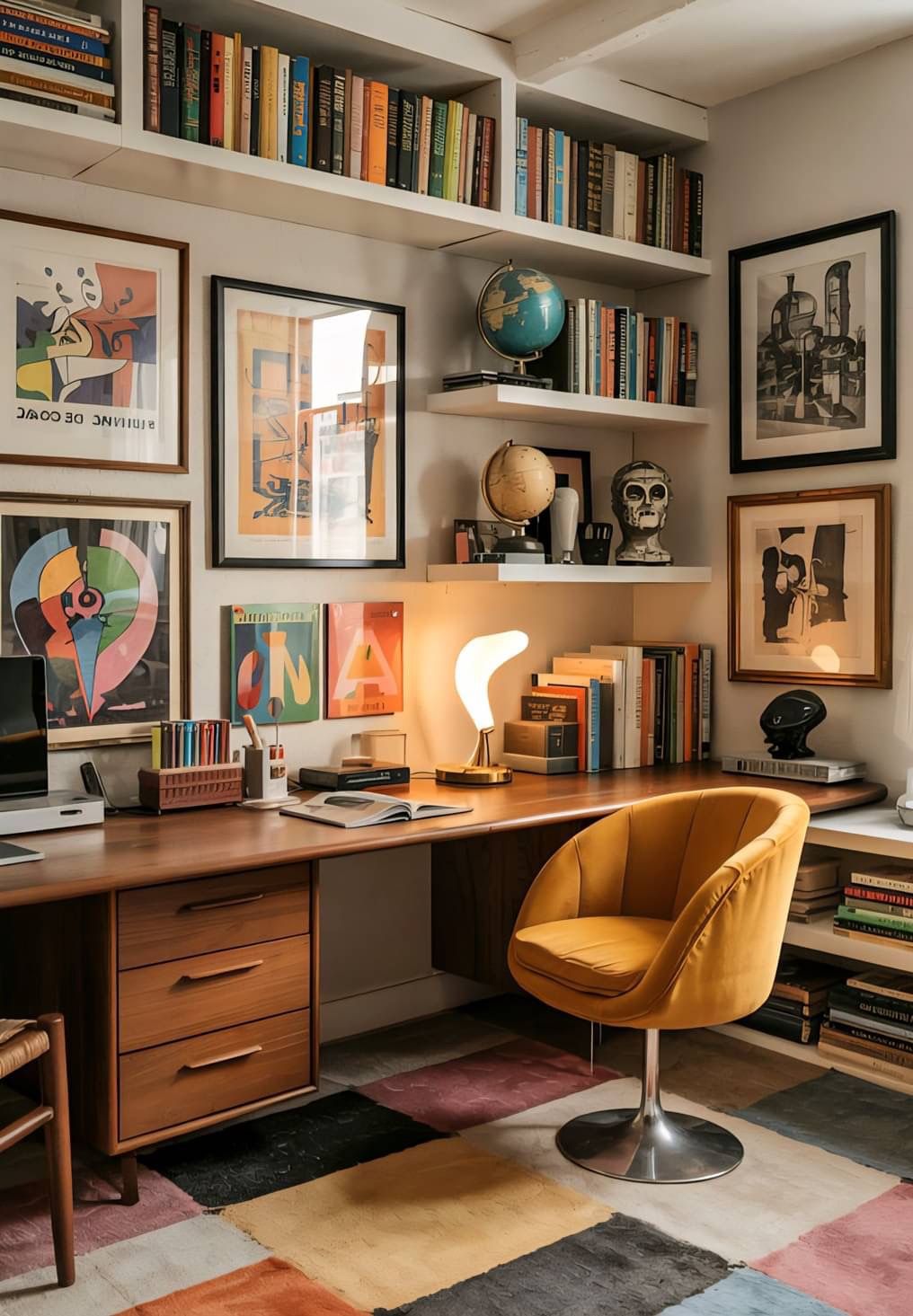 Mid-century Modern Home Office with Vibrant Decor