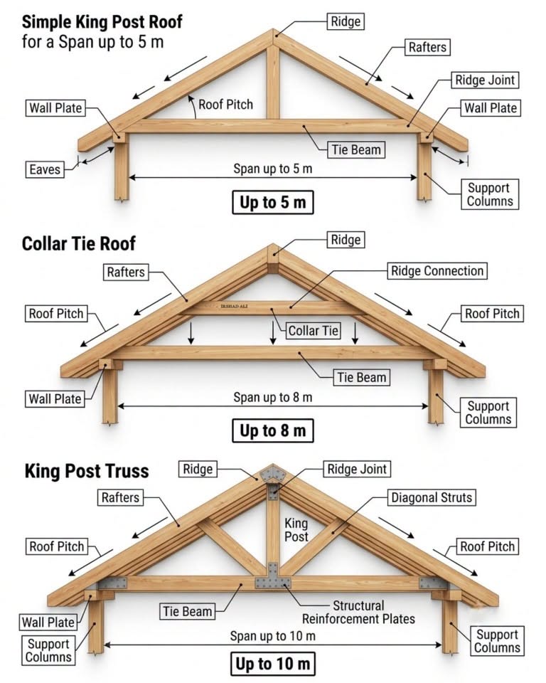 Comparison Diagram of King Post and Collar Tie Roof Structures