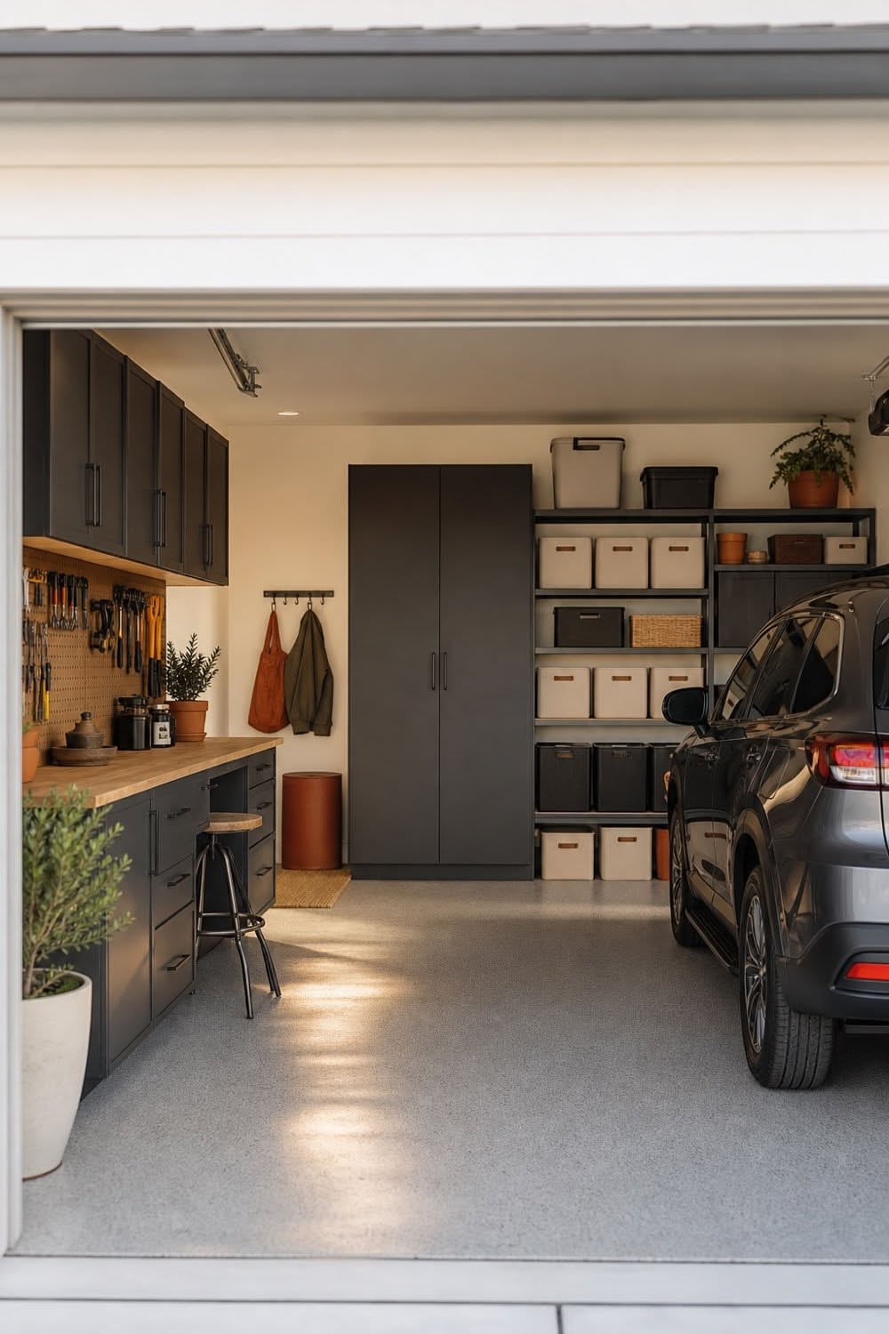 Modern Organized Garage with Storage and Workstation