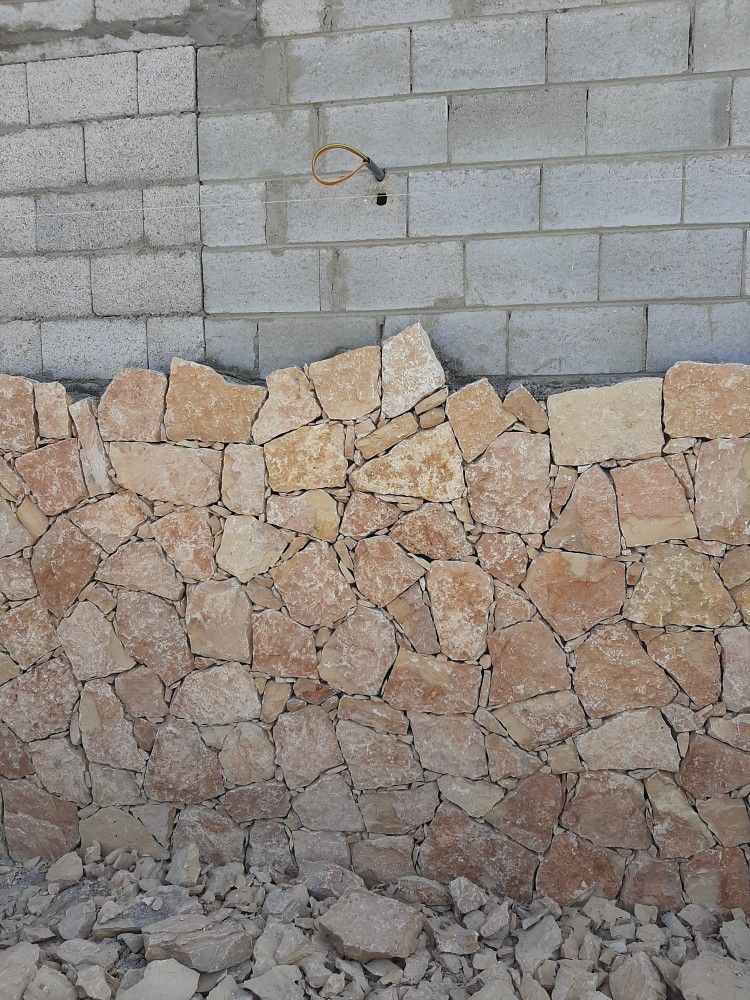 Dry Stone Veneer and Concrete Block Wall Construction Detail
