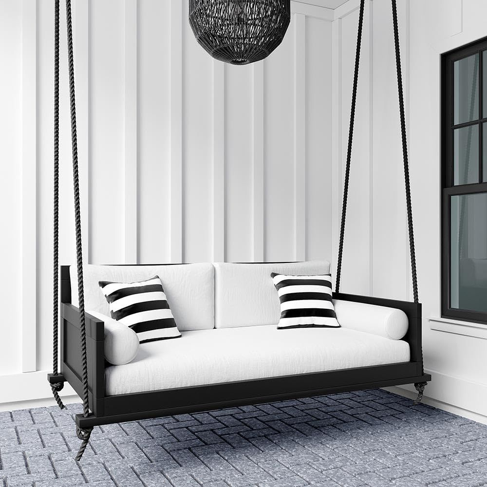 Modern Black-and-White Porch Swing with Vertical Siding Accent