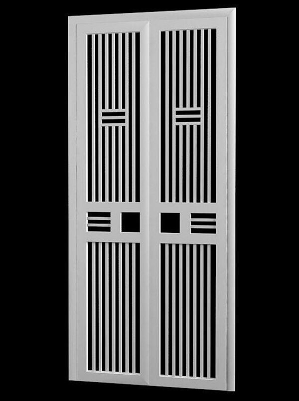 Modern White Double Door with Geometric Vertical Slat Design